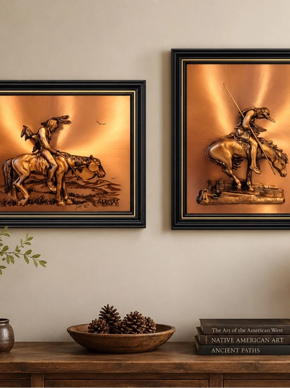 Copper-Tone Western Horse & Rider Framed Wall Art